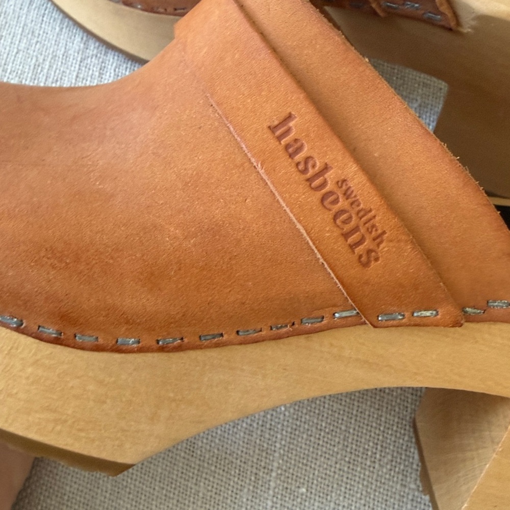Free People Swedish Hasbeens NWT Louise Slip In Nature Clog Sandal Retro Love 🌸 - Picture 7 of 14